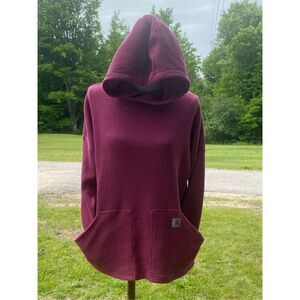 Carhartt Womens Red Relaxed Fit Heavyweight Hooded Thermal Shirt Large